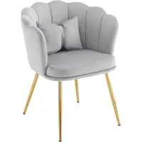 Merax Moderne Velvet Fauteuil - Fluweel Gestoffeerde Stoel met Vlinderkussen - Grijs met Gouden Poten