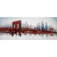 Karo-art Schilderij - Handgeschilderd - Brooklin Bridge 150x60cm