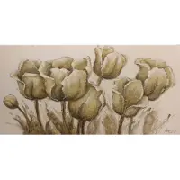 Karo-art Schilderij - Handgeschilderd - Tulpen Schets 150x60cm
