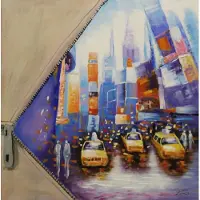 Karo-art Schilderij - Handgeschilderd - Gele taxi abstract, NYC, 100x100cm