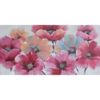 Karo-art Schilderij - Handgeschilderd - Roze bloemen 150x60cm
