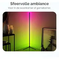 Gologi Slimme Vloerlamp LED - Hoeklamp - Industrieel - Staand - Woonkamer - Dimbaar - RGBW - Met App - Zwart