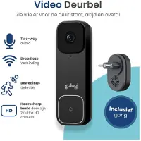 Gologi Video Deurbel - Slimme Deurbel met Camera en WiFi - HD Video Kwaliteit - Draadloos op Accu - Inclusief Muurbeugel en Chime - Night Vision - Waterdicht - Zwart