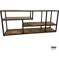 Benoa Cypress Iron TV Rack with Wooden Shelf 140 cm Iron Black powdercoated, Wood Natural finish (Naturel, 140x60x35cm)