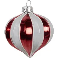 Clayre & Eef Kerstbal Overig Ø 8x8 cm Rood Wit Glas Kerstballen