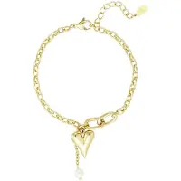 Yehwang Armband lovely hearts hart en parels - goud waterproef nikkelvrij
