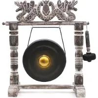 Ancient Wisdom Healing Gong in Standaard - Zwart - 25cm - Metaal & Hout - Meditatie & Yoga Gong - Handgemaakt Bali