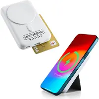 MOJOGEAR Wireless MagSafe powerbank 10.000 mAh - Magnetisch en Draadloos voor Android en iPhone - Met bureau-standaard - Zwart/Wit