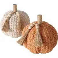 Boltze Pompoen - Ibiza - 2 set - Decoratie - Hand made - Jute - Oranje - Creme Wit - 18x16cm