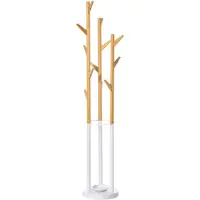HOMCOM HOMdotCOM Garderobestandaard met 13 haken paraplubak voor hal metaal bamboe naturel + wit