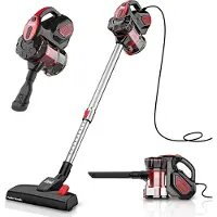 INSE Steelstofzuiger met snoer - 3 in 1 Stofzuiger zonder zak - 3 verschillende opzetstukken - 600W - Rood
