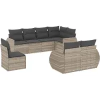 vidaXL 8-delige Loungeset met kussens poly rattan lichtgrijs