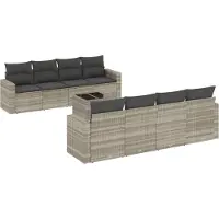 vidaXL 9-delige Loungeset met kussens poly rattan lichtgrijs