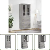 The Living Store Hoge kast - 69.5 x 34 x 180 cm - Grijs Sonoma Eiken - Duurzaam materiaal
