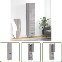 The Living Store Hoge Kast Hout en Metaal - 34.5 x 34 x 180 cm - Grijs Sonoma Eiken