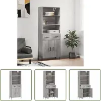 The Living Store Hoge Kast - Dressoir 69.5x34x180 Grijs Sonoma Eiken - Duurzaam materiaal - voldoende opbergruimte - praktische deuren