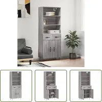 The Living Store Hoge Kast - Dressoir en Opzetkast - 69.5 x 34 x 180 cm - Grijs Sonoma Eiken