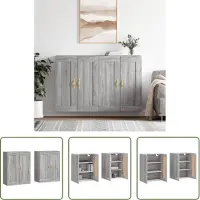 The Living Store Wandkasten - Grijs Sonoma Eiken - Set van 2 - 69.5 x 34 x 90 cm
