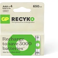 GP ReCyko Rechargeable AAA batterijen - Oplaadbare batterijen AAA 650mAh - 4 stuks AAA oplaadbare batterijen ideaal voor draadloze telefoons en solarlampen
