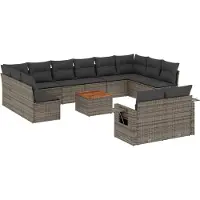 vidaXL 13-delige Loungeset met kussens poly rattan grijs