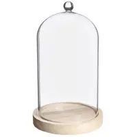 Ideas 4 Seasons Ideas4Seasons Decoratie stolp - met sierknopje - houten plateau - D14 x H24 cm - Decoratieve stolpen