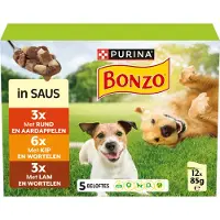 Bonzo Maaltijdzakjes in Saus - Hondenvoer Natvoer - Rund Kip & Lam - 48 x 85 g
