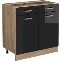 Vicco Keukenonderkast R-Line Zwart hoogglans 80 cm zonder werkblad, Model 41100