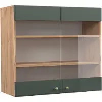 Vicco Fame-Line Glazen keukenkast – 80 cm Groen-Goud Landhuis