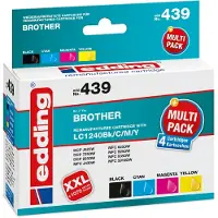 Edding 18-439, EDD-439, zwart, cyaan, magenta, geel. Inktpatronen, compatibel met Brother LC-1240BK/C/M/Y, set van 4