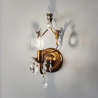 ONLI Wandlamp kristal Teresa, dimbaar, brons / oud-messing, Woon-/ Eetkamer, metaal, Antiek, Wandlamp