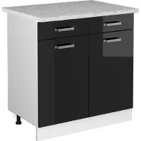 Vicco Keukenonderkast R-Line Zwart hoogglans 80 cm , WB Marmer, Model 41204