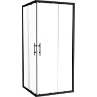 Linie Cadiz douchehoek met hoekinstap met dubbel schuifdeur 90 x 90 cm helder glas mat zwart profiel
