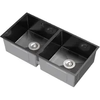 ML-Design Inbouwspoelbak met dubbele spoelbak Antraciet keukengootsteen met roestvrijstalen afvoer en overloopset ML design