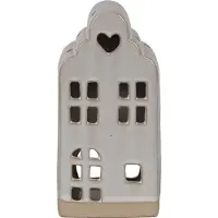 Clayre & Eef Theelichthouder Huis 9x8x18 cm Beige Keramiek