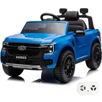 Vrooomy Ford Ranger Elektrische Kinderauto 12V (1–6 jaar) – Officieel gelicenseerd Ford pickup model, met 2.4G afstandsbediening en lederen stoel – Elektrische kinderauto, terreinwagen – Blauw
