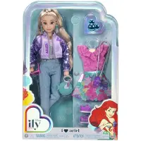 Disney Modepoppen Ariël, 25 cm lang, met 13 scharnierpunten, twee complete mix-en-match-outfits en een Mickey-ring voor jou!