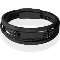 Mendes Multilayer Leren Armband voor Heren met Zwarte Coating-21cm