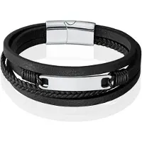 Mendes Multilayer Leren Armband voor Heren met Zilveren Coating-19cm