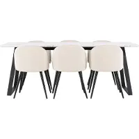Ebuy24 Malaga eethoek eetkamertafel 90x200cm wit en 6 Skagen stoel velours beige.