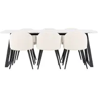 Ebuy24 Malaga eethoek eetkamertafel 90x200cm wit en 6 Skagen stoel fluweel beige.