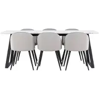 Ebuy24 Malaga eethoek eetkamertafel 90x200cm wit en 6 Skagen stoel velours grijs.