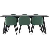 Ebuy24 Malaga eethoek eetkamertafel 90x200cm donkergrijs en 6 Skagen stoel velours groen.