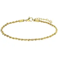 Lucardi Dames Stalen goldplated armband koord 2,5mm - Armband - Staal - Goud - 22 cm