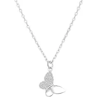 Lucardi Dames Zilveren ketting met hanger vlinder zirkonia - Ketting - 925 Zilver - Zilverkleurig - 45 cm