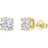 Lucardi Dames Goldplated oorbellen met zirkonia 6mm - Oorbellen - Cadeau - Echt Zilver - Goudkleurig