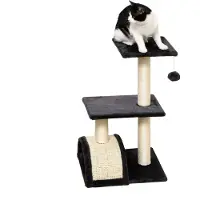 PawHut Paws Krabpaal kattenboom met krabplank zacht kussen pluche sisal grijs