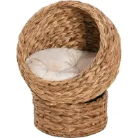 PawHut Paws Kattenmand rotan kattennest kattenbed met kussen huisdierbed bruin