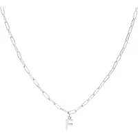 Lucardi Dames Stalen ketting closed forever met letter F - Ketting - Staal - Zilverkleurig - 47 cm