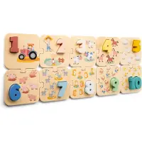 Woet Houten Cijferpuzzel Boerderij - Leren Tellen - Getallen 1 t/m 10 - Puzzel met Cijfers en Dieren - Educatief Speelgoed - Vanaf 2 Jaar