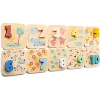 New Classic Toys Woet Houten Cijferpuzzel Safari - Leren Tellen - Getallen 1 t/m 10 - Puzzel met Cijfers en Dieren - Educatief Speelgoed - Vanaf 2 Jaar